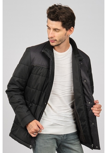 Daynax Erkek Içi Kürklü Deri Biyeli Kapitone Kaban 4924000 Siyah-Siyah