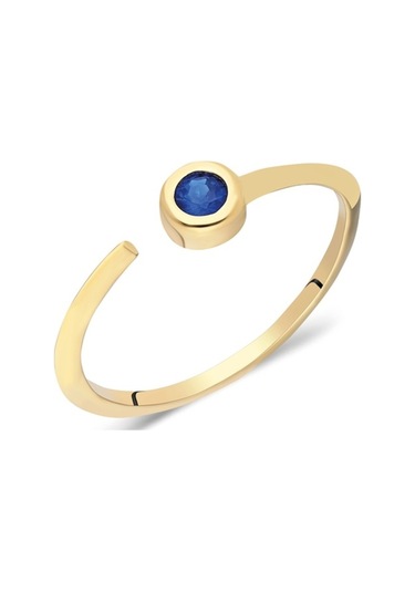 Ayrık Tek Taş Yüzük-Safir Taşlı Tektaş Yüzük-14 Ayar Tek Taş -Neg