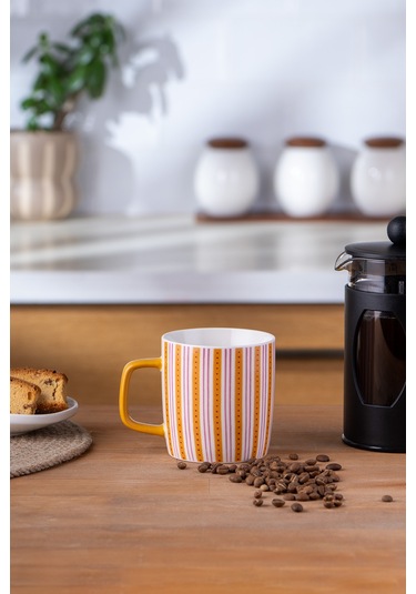 Emsan Çizgili New Bone Kupa 350 Ml Turuncu