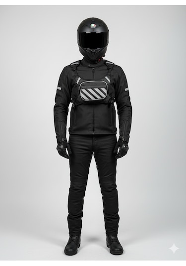 Reflektörlü Lüx Kırmızı Göğüs Çantası Çok Cepli, Ayarlanabilir, Şık Ve Dayanıklı Siyah