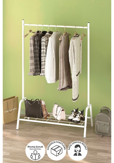 Bofigo Konfeksiyon Askısı Ayaklı Askılık Elbise Askılığı Raflı Askılık Venüs Beyaz