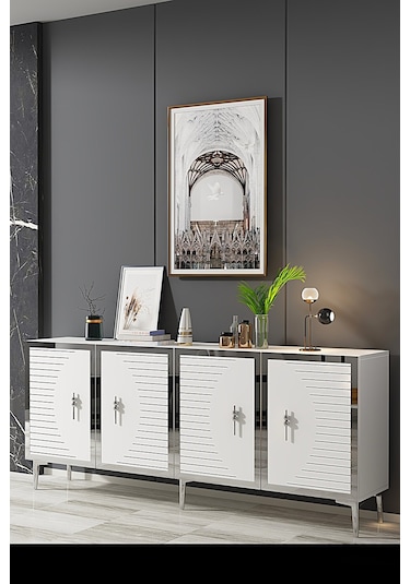 Ka1801bs Tuna Konsol, Tv Sehpası Beyaz-sılver 180cm Beyaz-sılver