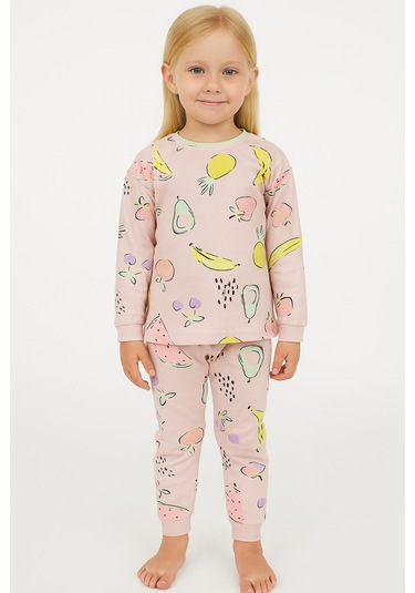 Meyve Desenli Kız Çocuk Pijama Takım Pudra