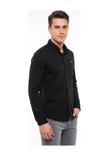Foterman Erkek Spor Slim Fitt Uzun Kol Gömlek Bgl-st05439 Siyah