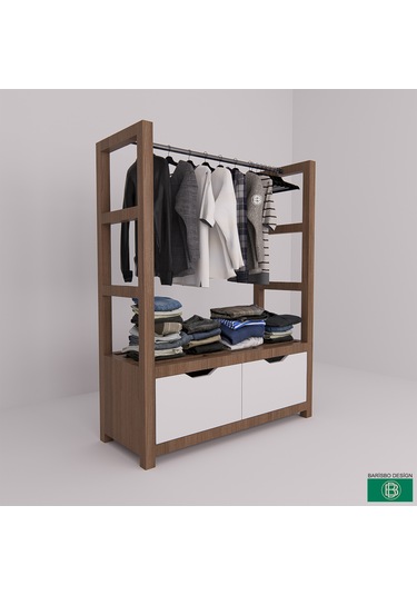 Askılık Çekmeceli Ve Geniş Açık Raflı Yatak Odası Beyaz - Ceviz