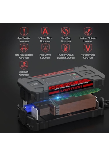 Lokithor J1000 12v 1000amp Lifepo4 Akıllı Akü Takviye + Powerbank + Led Lamba
