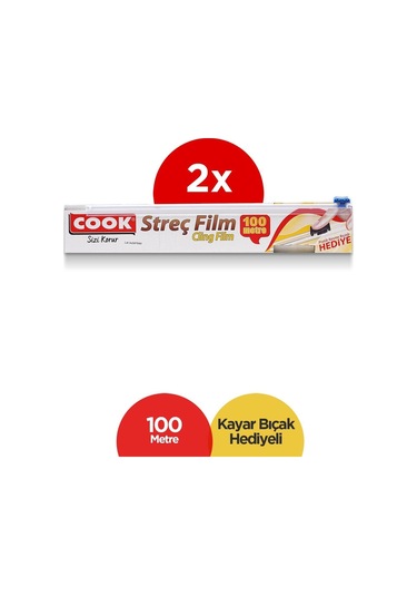 Cook Streç Film Kayar Bıçak Hediyeli 100 M X 30 Cm 2'Li Paket