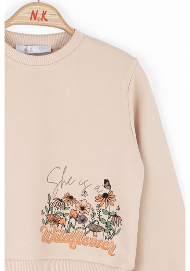 Nk Kids 37516 Kız Çocuk Krem House Flowers Sweat Krem