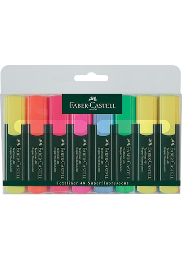 Faber-Castell Fosforlu Kalem Karışık Renk 8'li Set,Su Bazlı, Kesik Uçlu, Ergonomik Tasarım