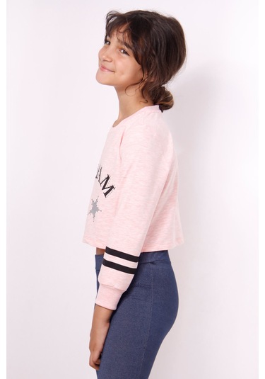 Toontoy Kız Çocuk Yıldızlı Dream Baskılı Sweatshirt Pembe Melanj