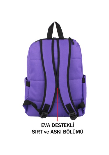 Mor Okul Sırt Çantası Ortaokul Lise Geniş İç Hacim Su Geçirmez Kumaş Yandan Cepli Mor