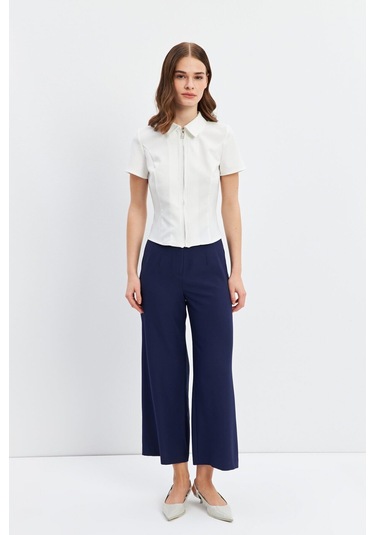 Stella Pulvis Beyaz Fermuarlı Slim Fit Kuplu Bluz Beyaz