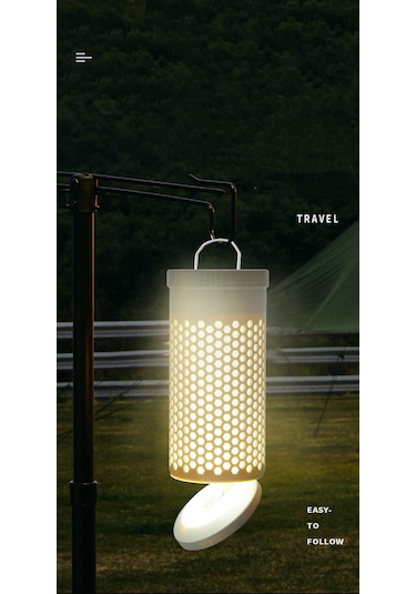 Shufa Glampıng Taşınabilir & Asılabilir Teleskopik Led Kamp Lambası Atmosfer + Aydınlatma, Çok Fonksiyonlu 3500ma Bej