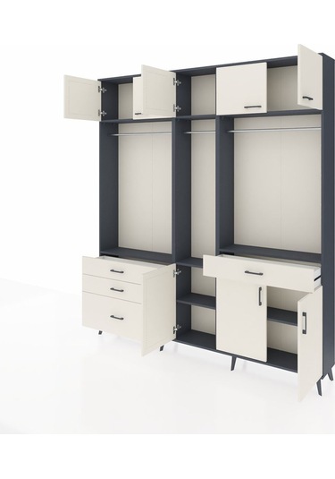 Arges Dolap 8 Raflı 4 Çekmeceli 3 Askılı 220x30x243 Antrasit-aytaşı/aytaşı Aytası/aytası