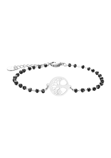 Gümüş Paslanmaz Çelik Hayat Ağacı Charm Bilezik Kadınlar Için Siyah Kristal Boncuk Zincirler Bilezik Kızın Parti Moda Kadın Takı