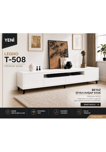 Legno Premium 180cm Modern Tv Ünitesi-beyaz