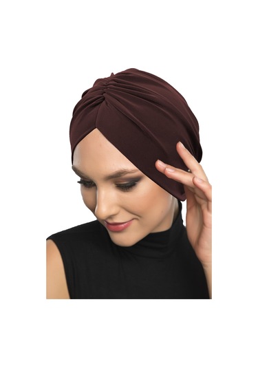 Büzme Çift Taraflı Kahverengi Hazır Türban Tesettür Havuz Bonesi Kahverengi