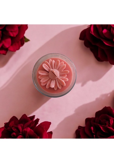 Cam Kavanozda Soya Mum Papatya Tasarımlı Pembe Ve Beyaz