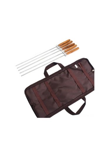 Besthome1 5'li Kamp Fork Seti - Ahşap Saplı Isı Yalıtım - 2cr13 Çelik - Taşınabilir Depo Çantası, Çok Renkli Çok Renkli