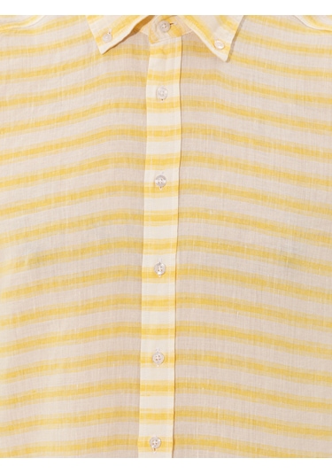 Cacharel Sarı Keten Karışımlı Slim Fit Uzun Kollu Gömlek