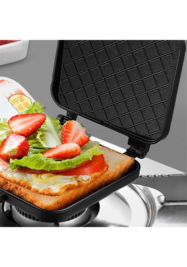 Çift Taraflı Sandviç Tavası Yapışmaz Izgara Kızartma Tavası Ekmek Tostu İçin Siyah