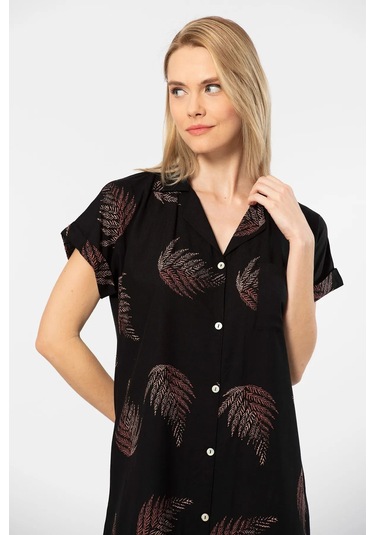 Türen 3601 Kadın Kısa Kollu Dokuma Gömlek Elbise -siyah Siyah