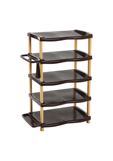 Omnipazar Sy-5138 Plastik Smartline İkili Ayakkabılık 5 Katlı Kahverengi Kahverengi