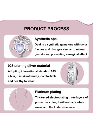 S925 Gümüş Platin-plakalı Opal Yay Güvenlik Zinciri Diğer Çok Renkli