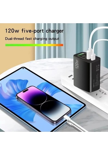 Zyzqstore Usb Şarj Cihazı, Pd Hızlı Şarj, 120w, Cep Telefonu 1 Adet, Beyaz, Model Xyz, Koyu Renk, İpuçları İçin 1 Adet