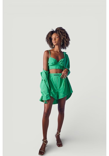 Holly Lolly Oversize Model Düğme Kapamalı Leti Gömlek Yeşil