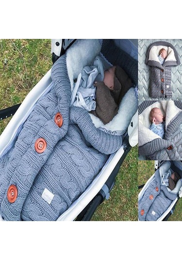 Monyee Kışlık Bebek Arabası Uyku Tulumu - Düğmeli, Triko, Ipek Örgü, Yünlü, Kalın, 400g - Gri Renk Gri