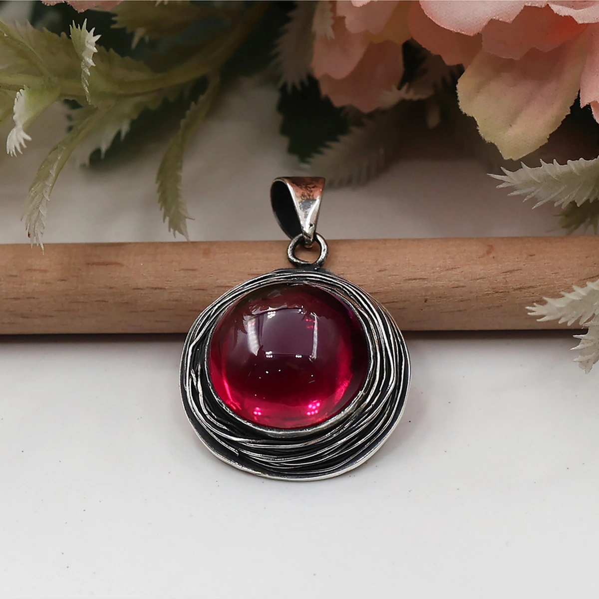 Özel Tasarım Lal Taşlı Sarma Gümüş Set Rose Gold - Gümüş