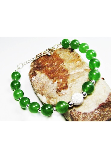 925 Ayar Gümüş A Kalite Doğal Yeşim Taş Kadın Bileklik