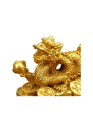 Altın Çin Ejderha Heykeli Heykel Şans Şans Başarı Koleksiyon Dekorasyon 3.15x1.57x1.97 İnç Nefis