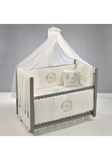 Meltem Kids Mia Anne Yanı Ahşap Sallanır Beşik 60 x 120 CM (Gri - Angel) Gri