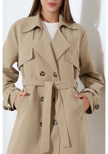 Amazon Keten Kumaş Diz Altı Yumuşak Dokulu Düğmeli Astarlı Trenç Kot Taş Taş