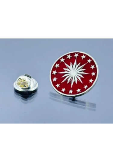 925 Ayar Gümüş Fors Yaka Rozeti Beyaz - Kırmızı