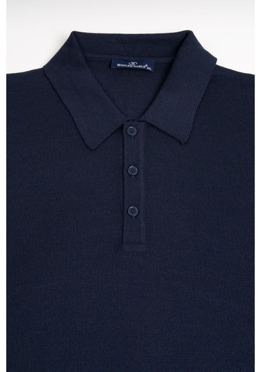 Woolen World Polo Yaka Battal Büyük Boy Yünlü Triko Kazak Lacivert
