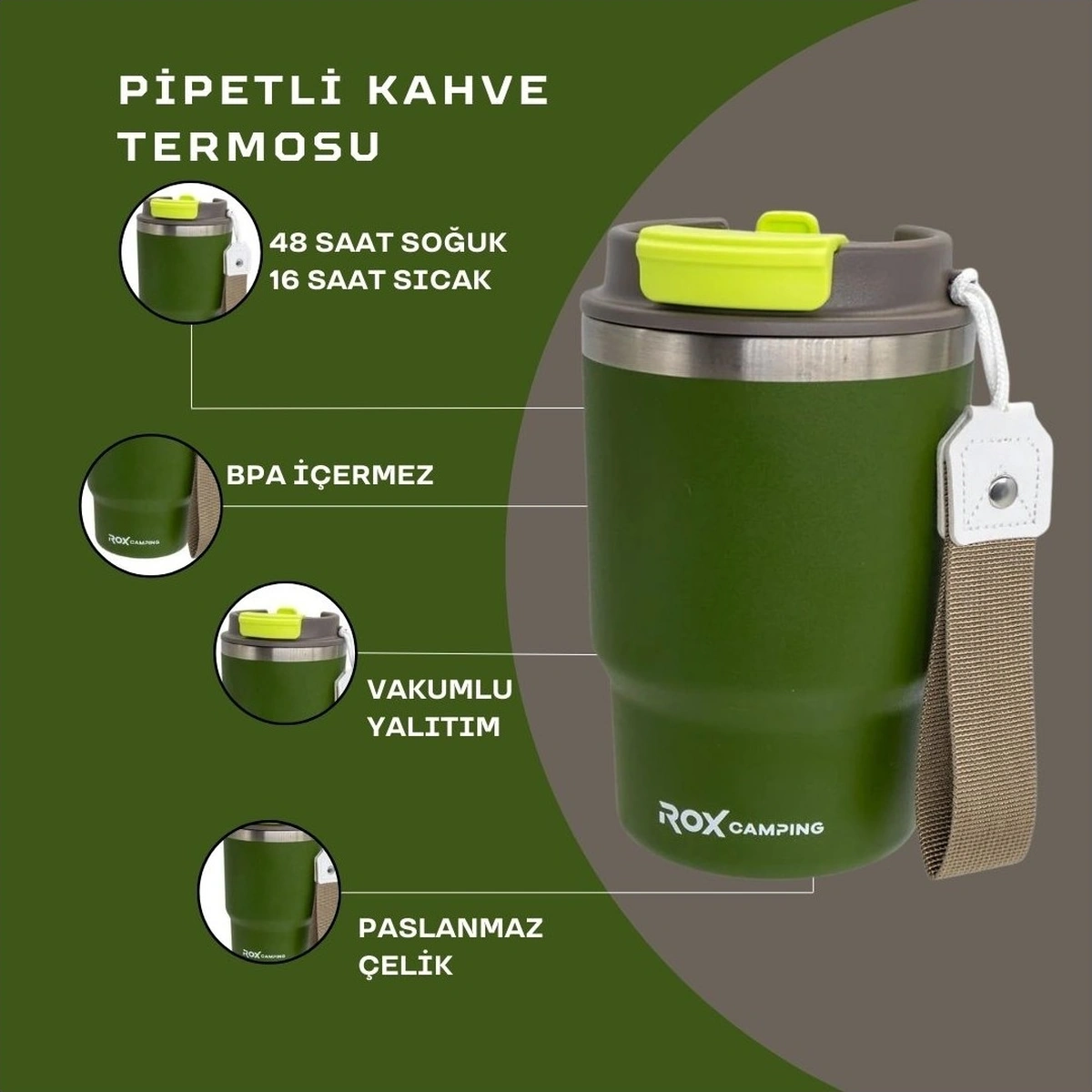 Rox Campıng Kahve Termosu0.45 Lt - Yeşil Yeşil