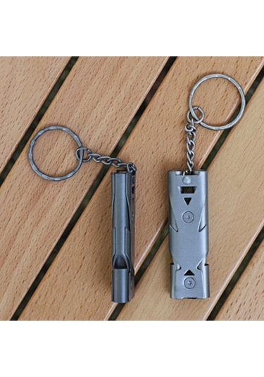 Çift Tüplü Hayatta Kalma Düdüğü 150db Yüksek Desibel Ağır Hizmet Paslanmaz Çelik Taşınabilir Gri