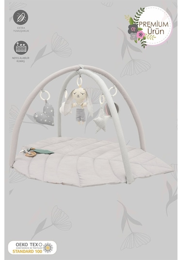 Mordesign Bebek Oyun Alanı, Tavşan Bebek Aktivite Matı, Yaprak Tasarım Oyun Matı, Baby Gym Serisi, Gri