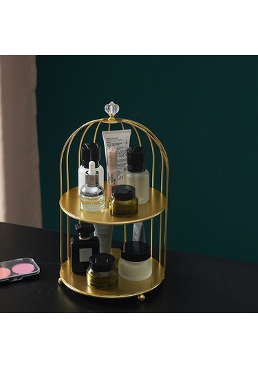 Yunboo Altın Tek Katlı Demir Sanatı Kuş Kafesi Desenli Masaüstü Dolap - Banyo Kozmetik, Bakım Ürünü Ve Parfüm Organizerı - Dönebilen Dekoratif Saklama Çözümü Diğer