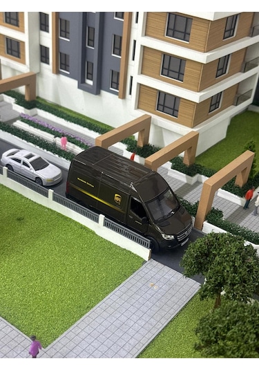 Çek Bırak Diecast Model Araba 10 Cm - Mercedes Sprinter Kargo Arabası Ups Metal Açılabilir Kapılı