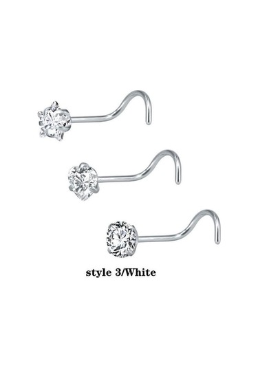 Novahub Beyaz 3 Adet/takım Paslanmaz Çelik Burun Halkası Çok Fonksiyonlu Zirkon Burun Damızlık Küpe Evrensel Yüzük Style3 Beyaz Beyaz