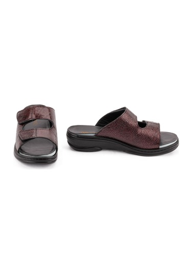 Mix Brand Kadın Hakiki Deri Değişebilen Tabanlıklı Anatomik Terlik Bordo Rugan Bordo
