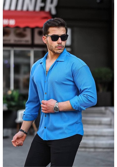 Tex Republic Erkek Fitilli Ottoman Gömlek Mavi