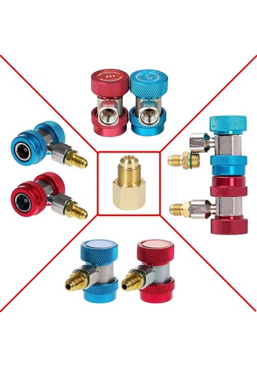 Ayarlanabilir R134a Hızlı Bağlayıcı Yüksek Düşük Dönüşüm Adaptör Bağlantıları, Soğutucu Tank Adaptör Kiti
