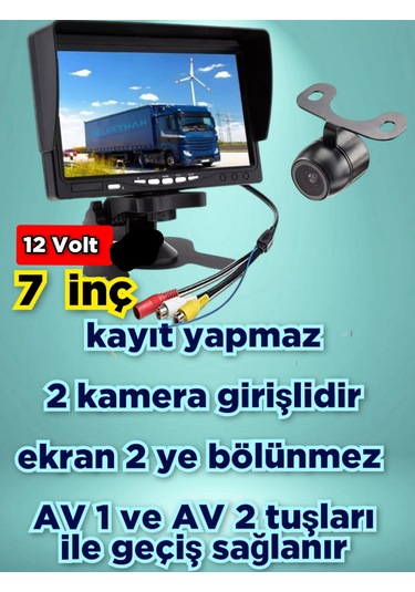 7'' Monitör + 1 Adet Kelebek Kamera Kayıt Yapmaz 12 Volt