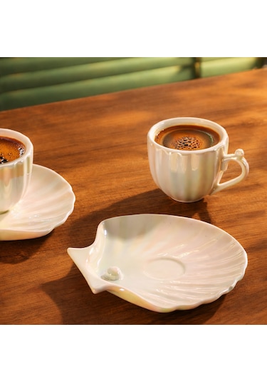 Porsima Vf079 Oregon İnci 6 Kişilik Porselen Fincan Seti 12 Parça Türk Kahvesi Fincanı Takımı-90ml Beyaz