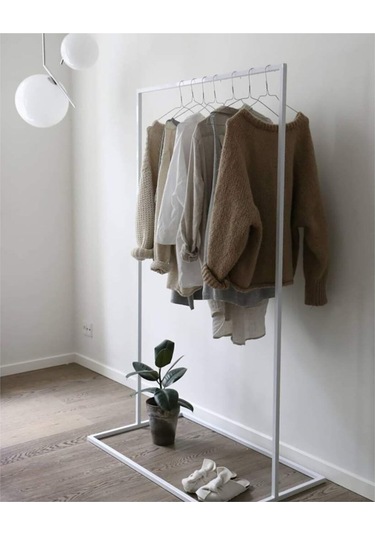 Sort Beyaz Metal Elbise Askılığı Orta Beyaz2